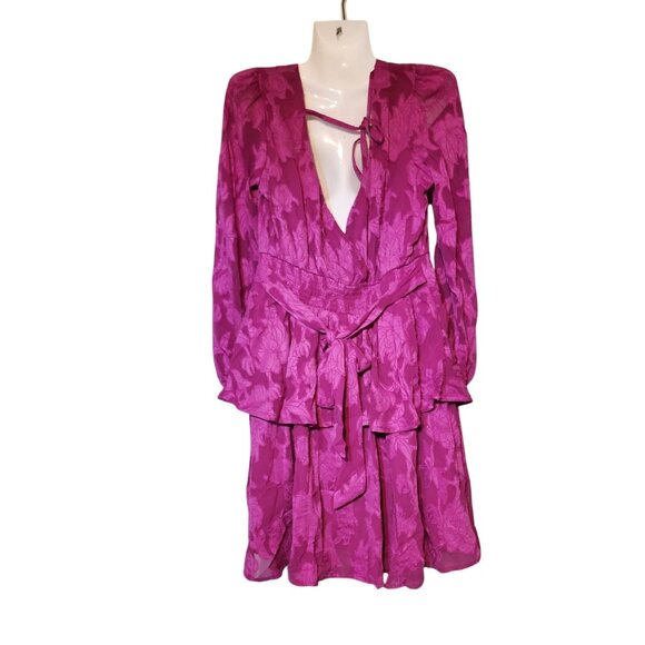 Band of Free Kiss Me Fuchsia Peplum Floral Mini Back Ties & Smocked‎ Waist Dress - Picture 8 of 8